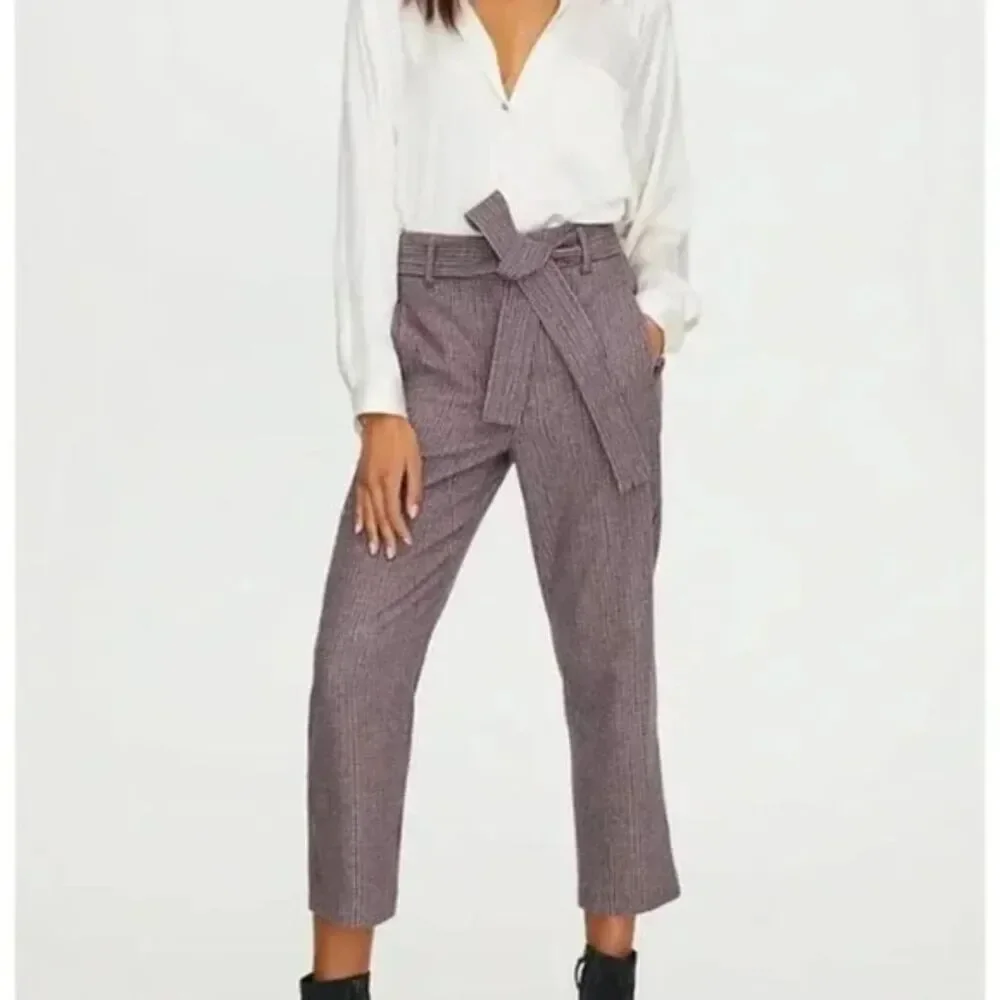 ARITZIA | WILFRED Gray Plaid Tie Front Wool Cashmere Straight Leg Trousers Sz 2